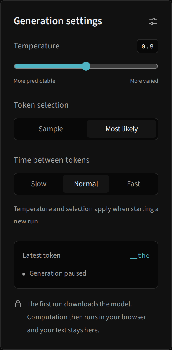 Model settings: Settings and model status